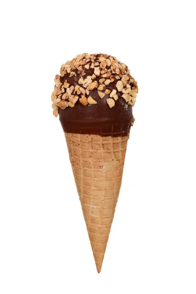 Peanut and chocolate ice cream in sugar cone — Stock Photo, Image