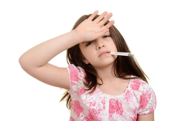 Sick child with hand on forehead — Stock Photo, Image