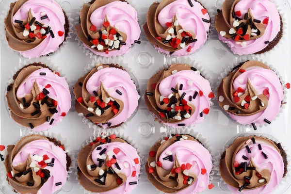 High Angle View Rows Valentines Day Cupcakes — Stock Photo, Image
