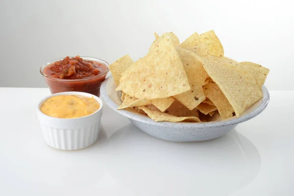 Bol Chips Nacho Avec Salsa Fromage — Photo