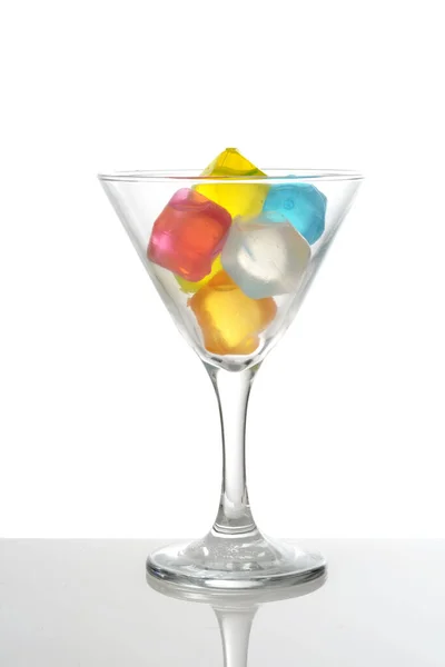Martini Glass Colorful Plastic Ice Cubes Rechtenvrije Stockfoto's