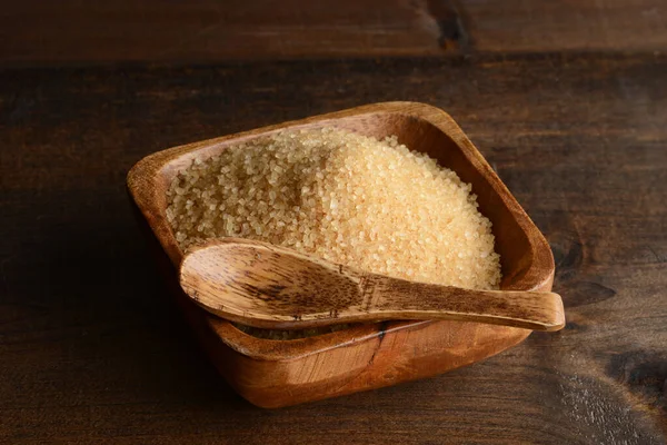 Raw Sugar Bowl Wooden Spoon — Stock Photo, Image