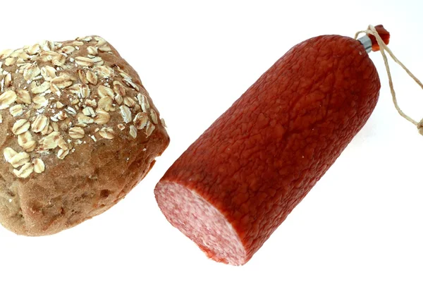 Paprika salami and bread — Stock Photo, Image