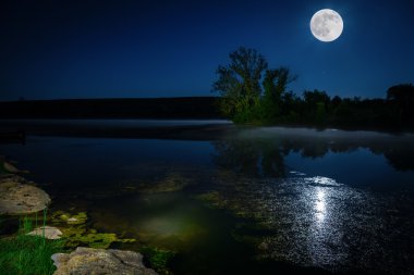 Moon over lake clipart