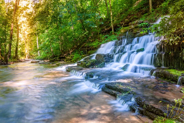 Forest stream och vattenfall — Stockfoto