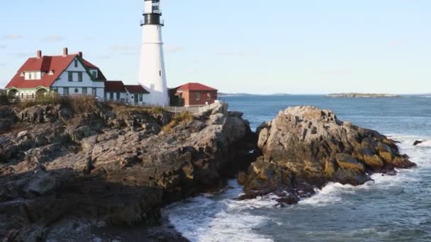 Cape Elizabeth Maine Deki Tarihi Portland Baş Işığı Nın Manzarası — Stok video