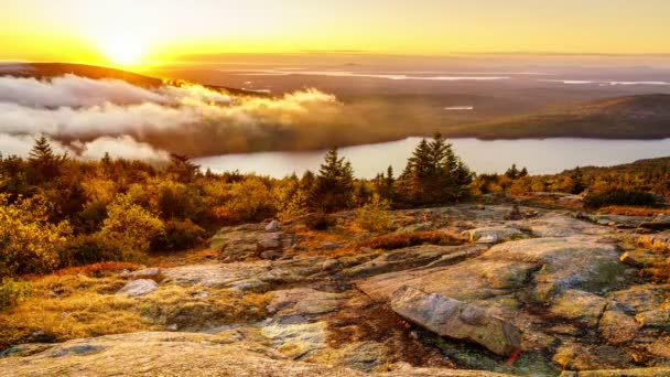 Tijdsverloop Van Schilderachtige Zonsondergang Acadia National Park Gezien Vanaf Top — Stockvideo