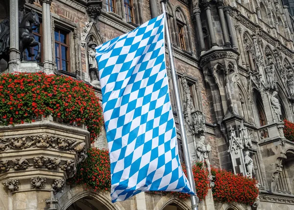 Nahaufnahme Der Bayerischen Fahne Vor Dem Rathaus München Deutschland — Stockfoto