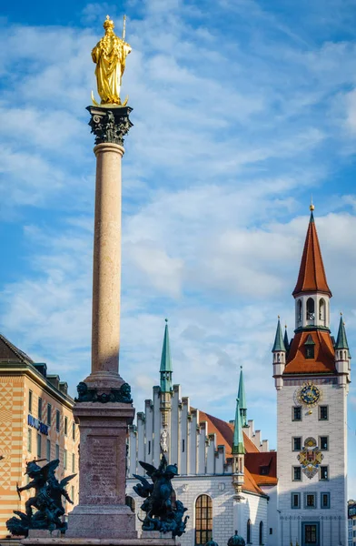 Münih Almanya Marienplatz Daki Marys Sütunları Old Town Hall — Stok fotoğraf