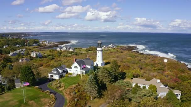 Cape Elizabeth Light Hava Manzarası Maine Deki Casco Körfezi Nin — Stok video