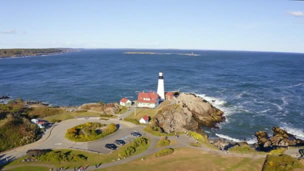 Pemandangan Udara Bersejarah Portland Head Light Cape Elizabeth Maine — Stok Video