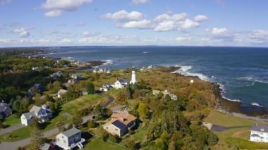 Cape Elizabeth Light 'ın hava manzarası. Maine' deki Casco Körfezi 'nin girişinde bir deniz feneri..