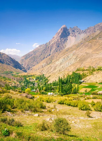 Blick Auf Das Yaghnob Tal Und Ein Bergdorf Tadschikistan — Stockfoto