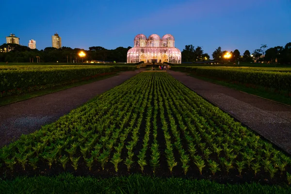 Nighttime View Greenhouse Botanical Garden Curitiba Brazil — 스톡 사진