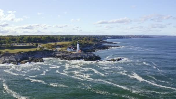 Vue Aérienne Phare Historique Portland Head Cape Elizabeth Maine — Video