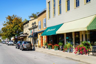 Midway, Kentucky, October 16, 2016: Main street of Midway - a small town in Central Kentucky famous of its boutique shops and restaurants