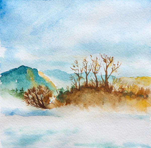 Peyzaj ve nehir suluboya