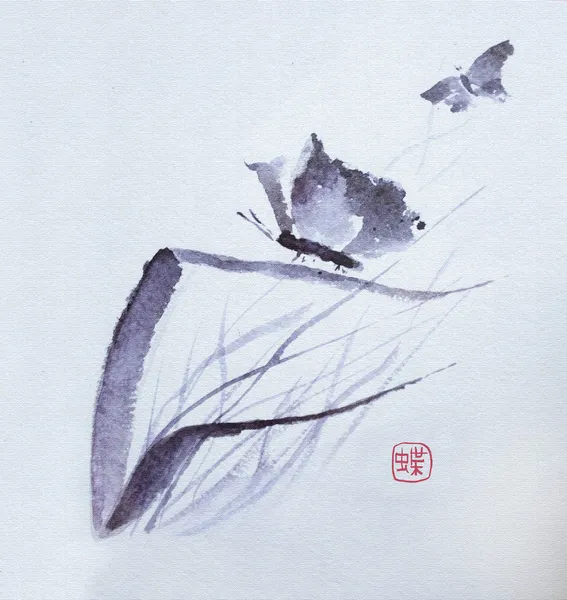 Kelebek çiçek suluboya