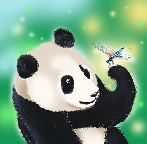 Panda bear and dragonfly — Stock Photo, Image