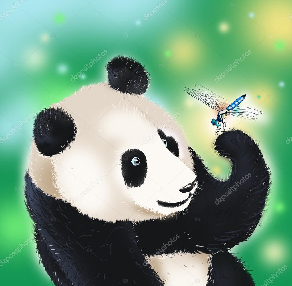 panda bear and dragonfly