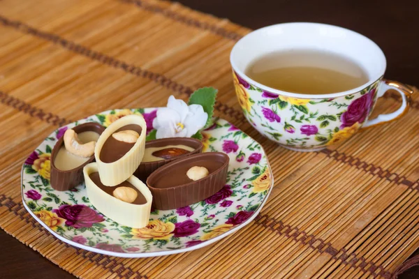 Tea és az édesség, vászon — Stock Fotó