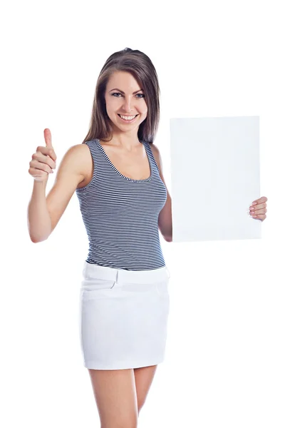 Girl holding empty board — Stock Photo, Image