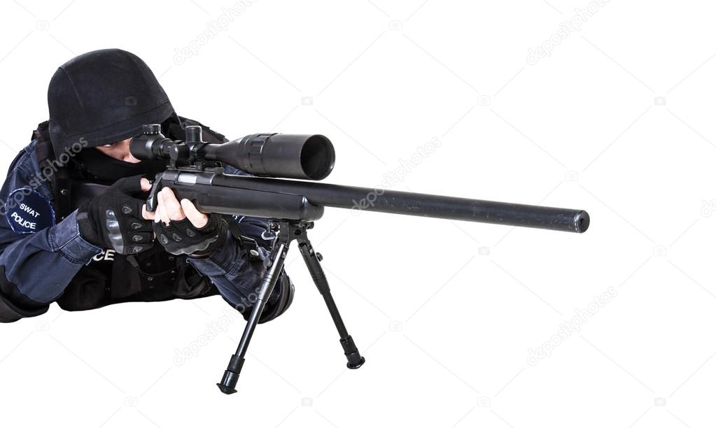 SWAT officer with sniper rifle