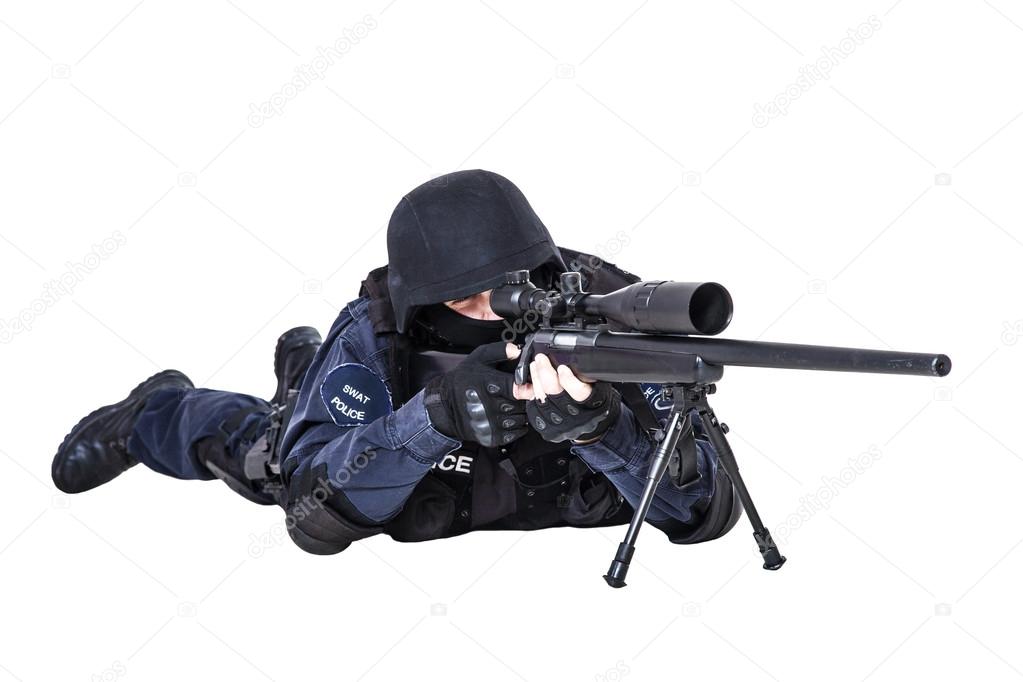 SWAT officer with sniper rifle