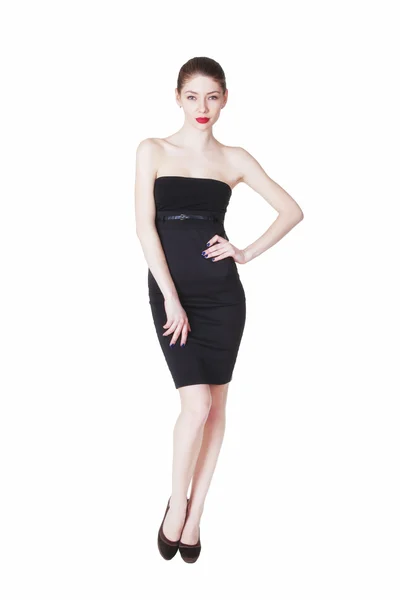 Glamour-Frau im schwarzen Kleid — Stockfoto