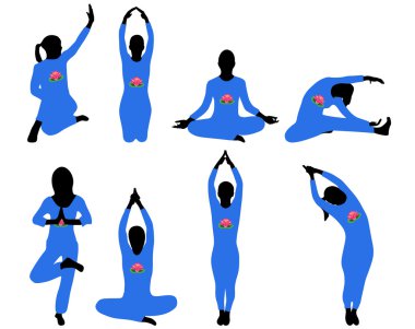 Yoga farklı siluetleri vektör çizim