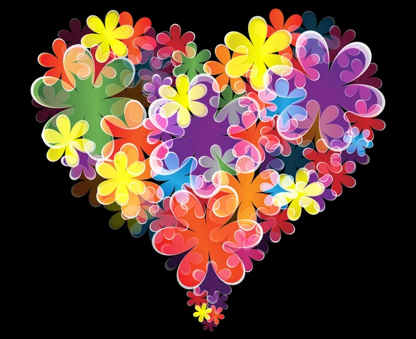 Illustration vectorielle du coeur floral sur fond noir — Image vectorielle