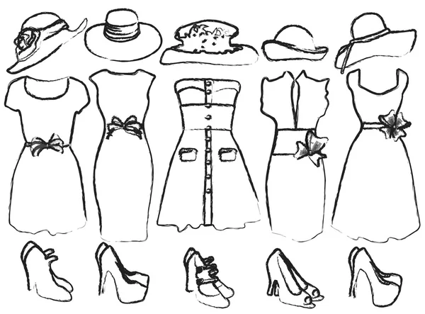 Ilustração vetorial de rascunhos de roupas femininas — Vetor de Stock