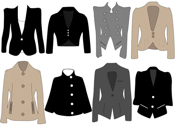 Vektor-Illustration verschiedener Jacken für Frauen — Stockvektor
