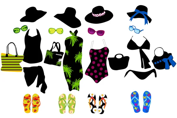 Ilustração vetorial de elementos de moda para praia — Vetor de Stock