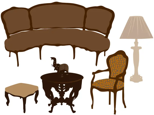 Vektor illustration av silhuetter av olika retro möbler — Stock vektor