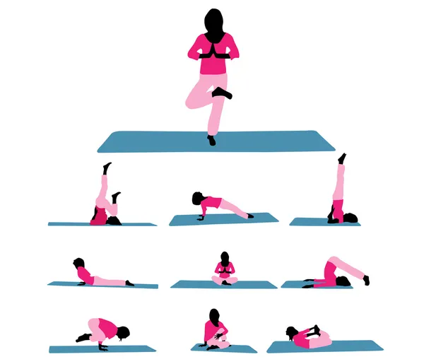 Yoga farklı siluetleri vektör çizim