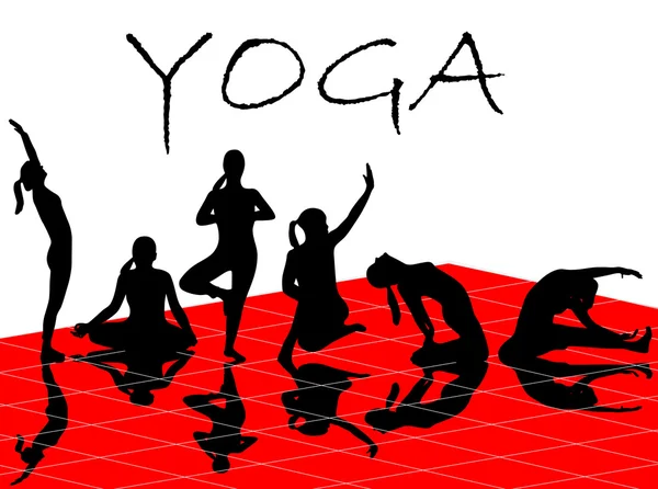 Vectorillustratie van verschillende silhouetten van yoga — Stockvector