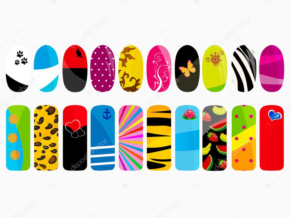 Vector illustration of different nail designs