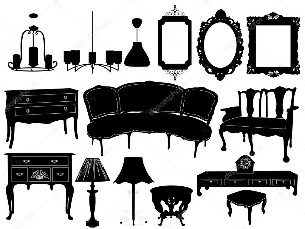 Vector illustration of silhouettes of different retro furniture
