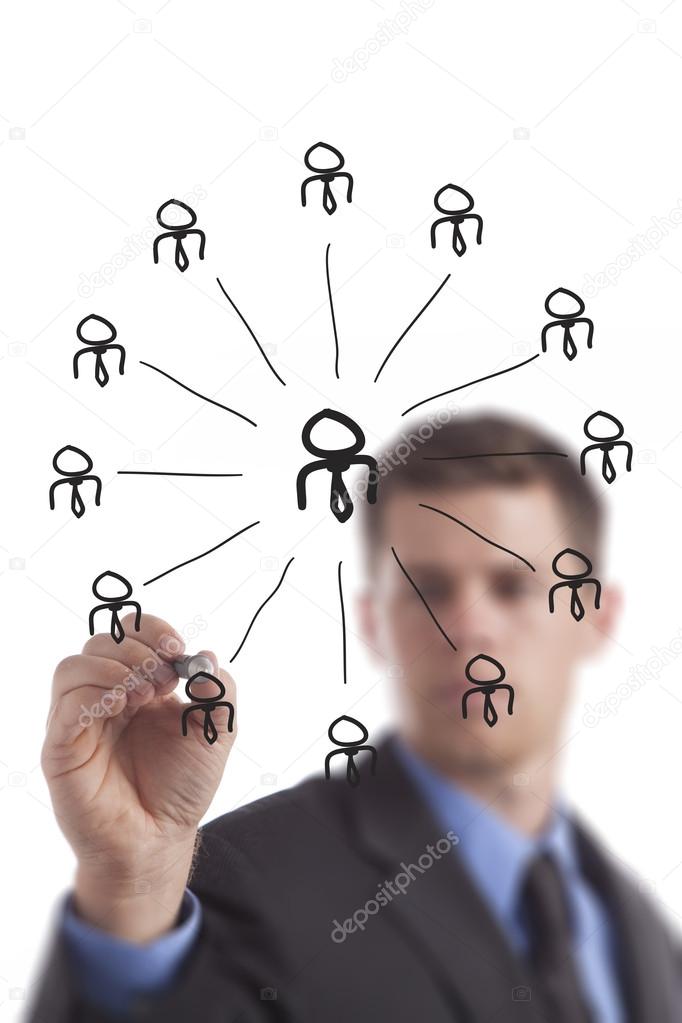 Business Man Drawing Networking Group