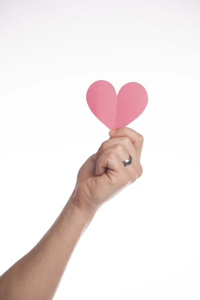 Man Holds Paper Heart — Stock Photo, Image