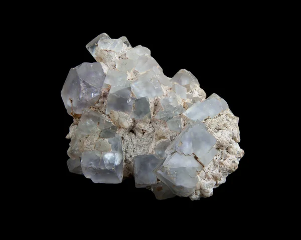 Witte calciet-kristallen op paarse fluoriet — Stockfoto