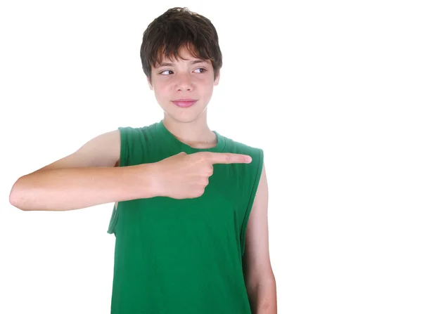 Jongen wijzend met zijn vinger — Stockfoto