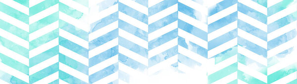 Blue green striped background with herringbone pattern and watercolor painted texture design, old grunge textured chevron stripes in blue green and white wallpaper