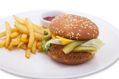 hamburger, patates kızartması ile