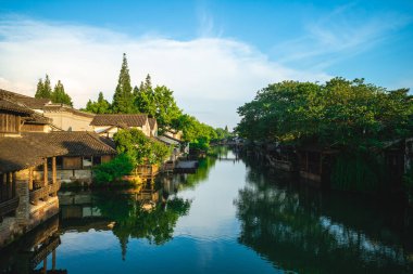 Wuzhen manzarası, Zhejiang, Çin 'de tarihi manzaralı bir su kasabası.