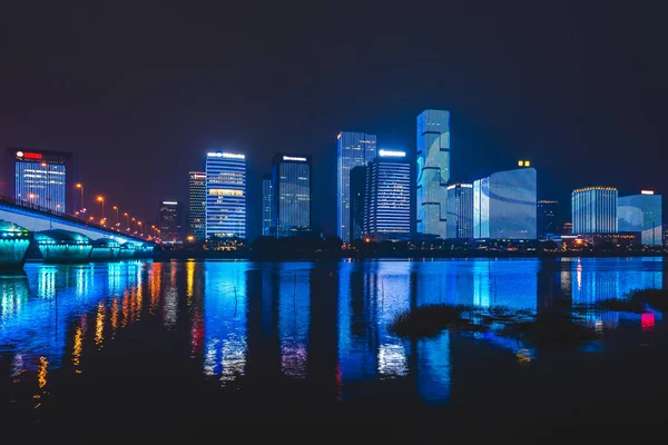 Skyline Της Taijiang Istrict Της Fuzhou Νύχτα Από Min River — Φωτογραφία Αρχείου