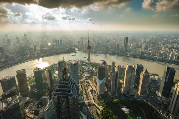 Skyline Distrito Lujiazui Cidade Shanghai China Entardecer — Fotografia de Stock