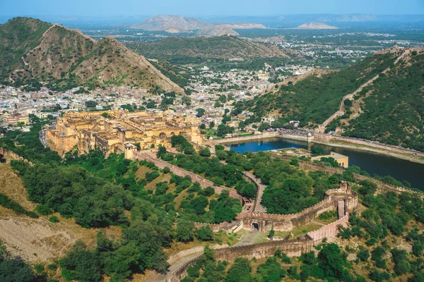 Άποψη Πάνω Amer Φρούριο Από Jaigarh Fort Στην Jaipur Rajasthan — Φωτογραφία Αρχείου