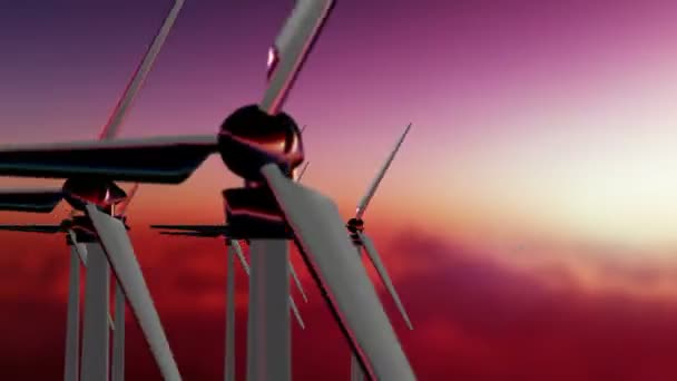 Rüzgar jeneratörleri - gün batımı — Stok video